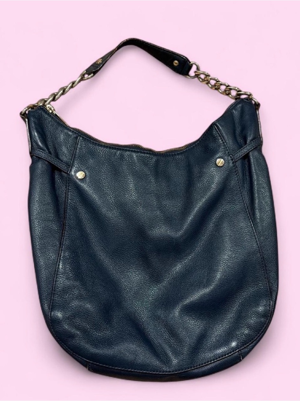 Michael Kors Black Pebbled Leather Hobo with Gold Chain Detail